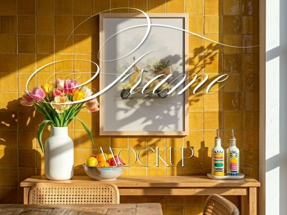 Download Yellow Kitchen Frame Mockup Interior PSD - Interior Collection