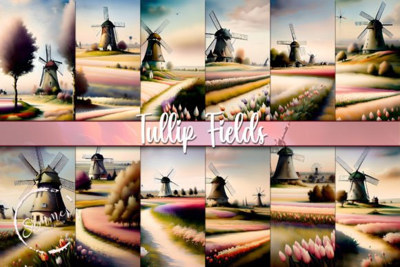 Download Holland Tulip Fields Watercolor Backgrou - Fields Collection