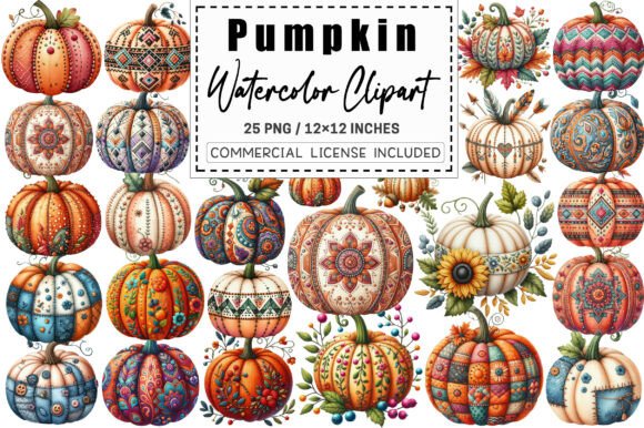 Download Faux Embroidery Fall Pumpkin Clipart. - Premium Bundle