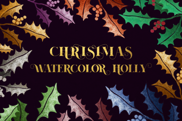 Download Glitter Watercolor Christmas Frame Holly - Christmas frame Collection