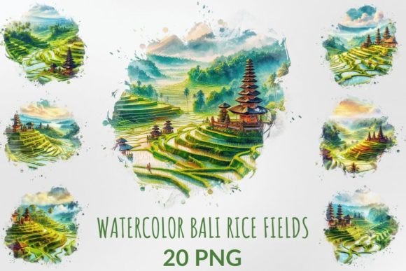Download Watercolor Bali Rice Fields Sublimation - Fields Collection